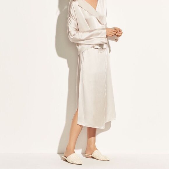 Vince Drape Panel Silk Midi Skirt in Sandstone Size M - Picture 2 of 10